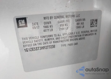 2017 Chevrolet Malibu 1Lt from USA, damaged, VIN 1G1ZE5ST3HF277238